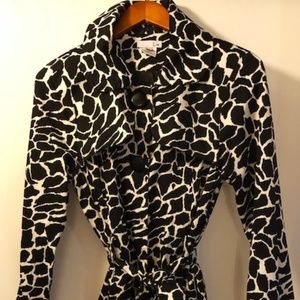LU11 Long Belted Animal Print Black Cream Coat